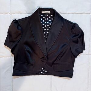 Forever 21 Black Puff Sleeve Blazer with Polka Dot Lining